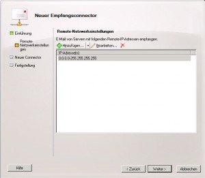SBS2011 - Empfangsconnector - Remoteadresse