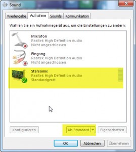 Windows 7 - Sound - Gerät aktiv