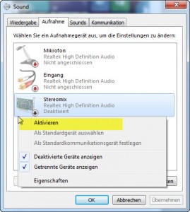 Windows 7 - Sound - Gerät aktivieren