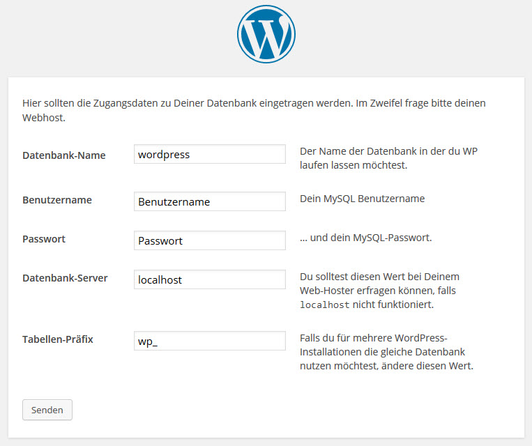 Wordpress Installation Daten