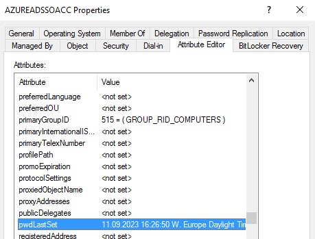 AZUREADSSO Password Last Set