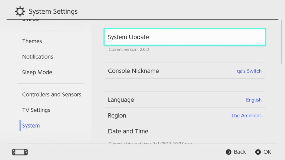 nintendo switch system update